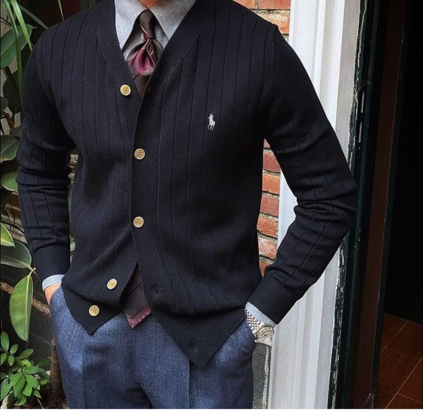 Cardigan da uomo in maglia business con scollo a V